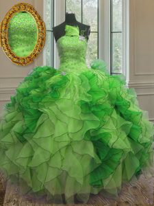 Elegant Organza Sleeveless Floor Length 15th Birthday Dress and Beading and Ruffles