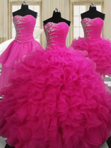 Four Piece Organza Sleeveless Floor Length Quinceanera Gowns and Beading