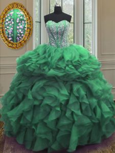 Glamorous Sleeveless Beading and Ruffles Lace Up Quinceanera Dress