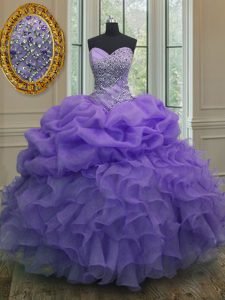 Pick Ups Floor Length Lavender Ball Gown Prom Dress Sweetheart Sleeveless Lace Up
