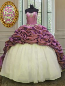 White And Purple Organza and Taffeta Lace Up Sweet 16 Dresses Sleeveless Sweep Train Beading and Appliques and Pick Ups