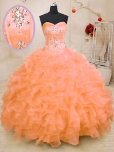 Sweetheart Sleeveless Lace Up Quinceanera Dress Orange Organza
