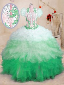 Customized Multi-color Organza Lace Up Sweetheart Sleeveless With Train Vestidos de Quinceanera Brush Train Beading and 