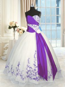 Excellent Sweetheart Sleeveless Lace Up Sweet 16 Quinceanera Dress White And Purple Organza