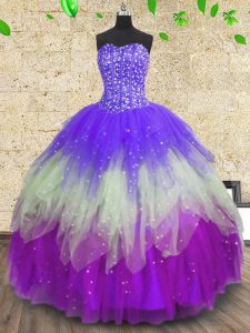 Sleeveless Floor Length Sequins Lace Up Quinceanera Dress with Multi-color