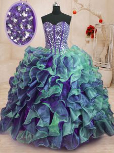 Amazing Organza Sleeveless Floor Length Sweet 16 Dress and Beading and Ruffles