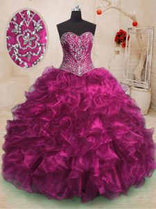 Vintage Fuchsia Quinceanera Dress Military Ball and Sweet 16 and Quinceanera and For with Beading and Ruffles Sweetheart