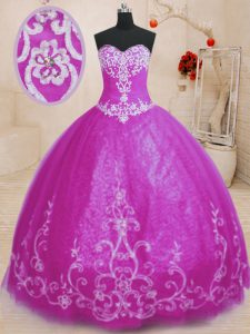 Sleeveless Lace Up Floor Length Beading and Embroidery Quinceanera Gown