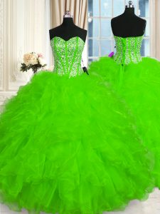 Nice Lace Up Sweetheart Beading and Ruffles Sweet 16 Quinceanera Dress Organza Sleeveless