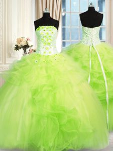 Fancy Ball Gown Prom Dress Military Ball and Sweet 16 and Quinceanera and For with Beading and Ruffles Strapless Sleevel