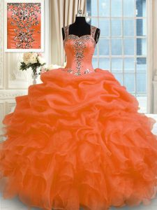 Orange Red Zipper Quinceanera Dress Appliques Sleeveless Floor Length