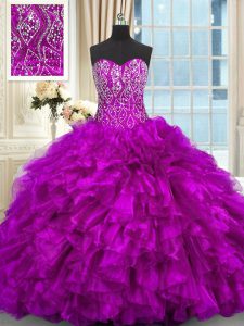 Perfect Ball Gowns Sleeveless Purple Sweet 16 Dresses Brush Train Lace Up