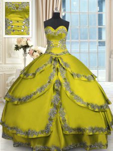 Fantastic Sleeveless Lace Up Floor Length Beading and Appliques and Ruffled Layers Quinceanera Gown