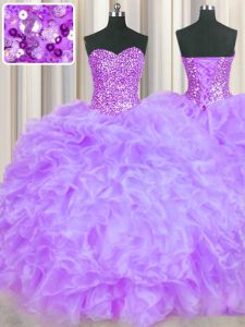 Beauteous Lavender Sweetheart Lace Up Beading and Ruffles Quinceanera Dress Sleeveless