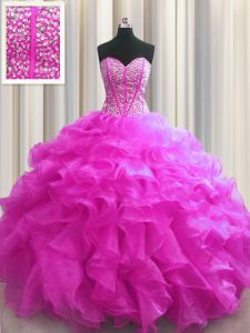 Fashionable Visible Boning Fuchsia Sweet 16 Dresses Military Ball and Sweet 16 and Quinceanera and For with Beading and 