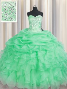 Apple Green Sleeveless Beading and Ruffles Floor Length Sweet 16 Dress