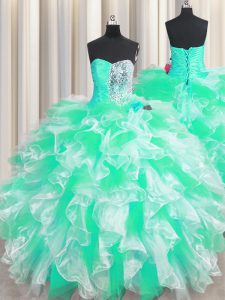 Apple Green Sleeveless Beading and Ruffles Floor Length Sweet 16 Dresses
