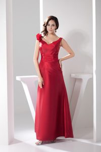 Handmade Flowers Decorated Ankle-length Sheath Celebrity Party Dresses in Red
