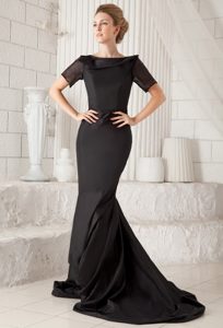 Black Mermaid Bateau Formal Evening Dresses with Brush Train for Cheap