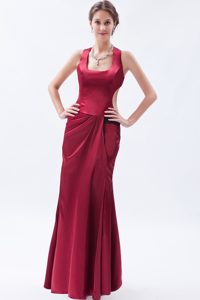 Beautiful Wine Red Square Satin Evening Dresses for Women for Cheap