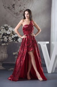 Wine Red and black High Low Ladies Evening Dress in Leopard and Print