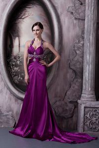 Beaded Pretty Eggplant Purple Evening Dress Under 100 in Silk Like Satin