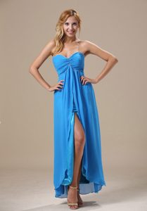 Sweetheart High Slit Ankle-length Blue Chiffon Prom Homecoming Dress for Cheap