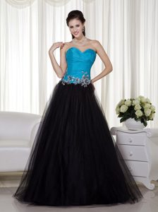 Blue and Black A-line Sweetheart Cheap Prom Attires in and Tulle