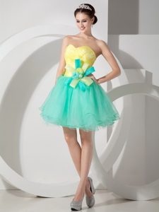 Custom Made A-line Sweetheart Dress for Prom in Apple Green and Yellow