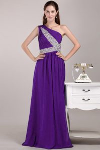 Purple Empire One Shoulder Long Prom Gowns with Sequins On Sale