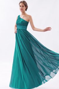 Empire One Shoulder Long Maternity Evening Dress in Teal with Ruches