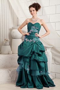 Turquoise Sweetheart 2013 Evening Dress in with Appliques and Ruffles