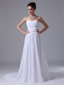 Ruched Sweetheart Court Train Chiffon Garden Wedding Dresses with Beading