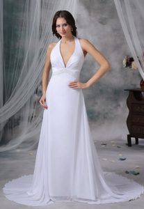 Sexy Style Halter Top Beaded Dresses for Wedding with Ruche