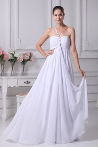 Fitted One Shoulder Empire Chiffon Wedding Gown with Beading and Ruche