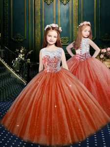 Hot Sale Scoop Floor Length Ball Gowns Sleeveless Orange Red Pageant Dress for Teens Clasp Handle