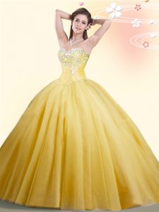 Beading Quinceanera Gowns Gold Lace Up Sleeveless Floor Length