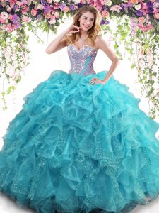 Top Selling Organza Sleeveless Floor Length Sweet 16 Dresses and Beading and Ruffles