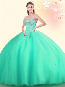 Beading Quince Ball Gowns Apple Green Lace Up Sleeveless Floor Length