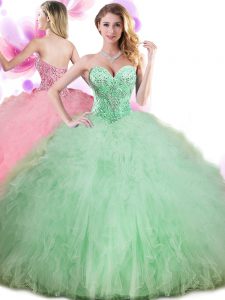 Sweet Apple Green Lace Up Quinceanera Dress Beading and Ruffles and Pick Ups Sleeveless Floor Length