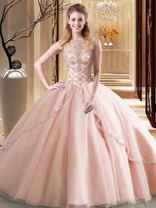 High Quality Scoop Ball Gowns Sleeveless Peach Quince Ball Gowns Brush Train Lace Up