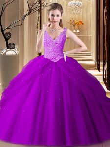Sleeveless Backless Floor Length Appliques and Pick Ups Sweet 16 Quinceanera Dress