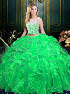 Extravagant Scoop Sleeveless Organza Zipper Quinceanera Gown for Military Ball and Sweet 16 and Quinceanera