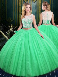 Scoop Neckline Lace and Sequins Quinceanera Gowns Sleeveless Lace Up