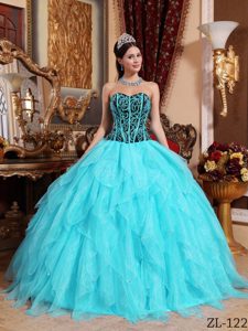 Embroidery with Beading Dresses for A Quinceanera in Aqua Blue and Black