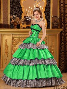 Zebra Printing for Popular Sweetheart Ruffles Green Quince Dresses