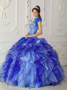 Royal Blue Strapless Ruffled Dress for Quince Made and Organza