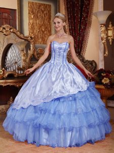 Aqua Blue Ball Gown and Organza Quince Dress with Embroidery