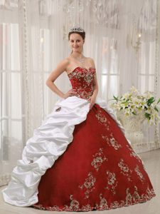 Wine Red and White Sweetheart Quinceanera Dress and Taffeta