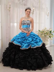 Brand New Ball Gown Quinceanera Dress with Pick Ups in Aqua and Black